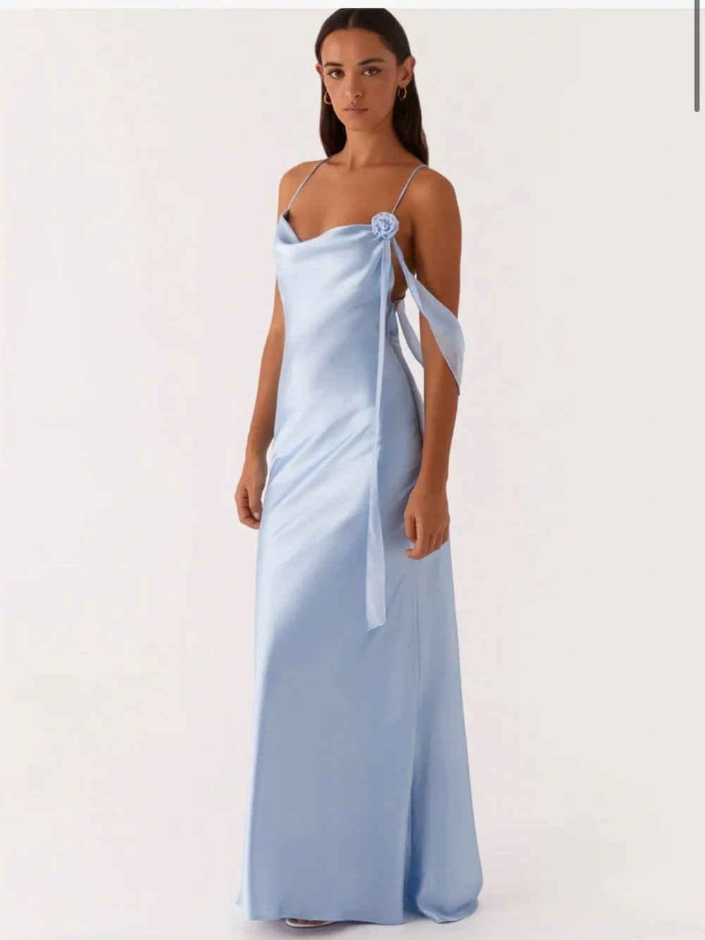 Peppermayo Exclusive Too Sweet Satin Maxi Dress Light Blue NEW Size 8